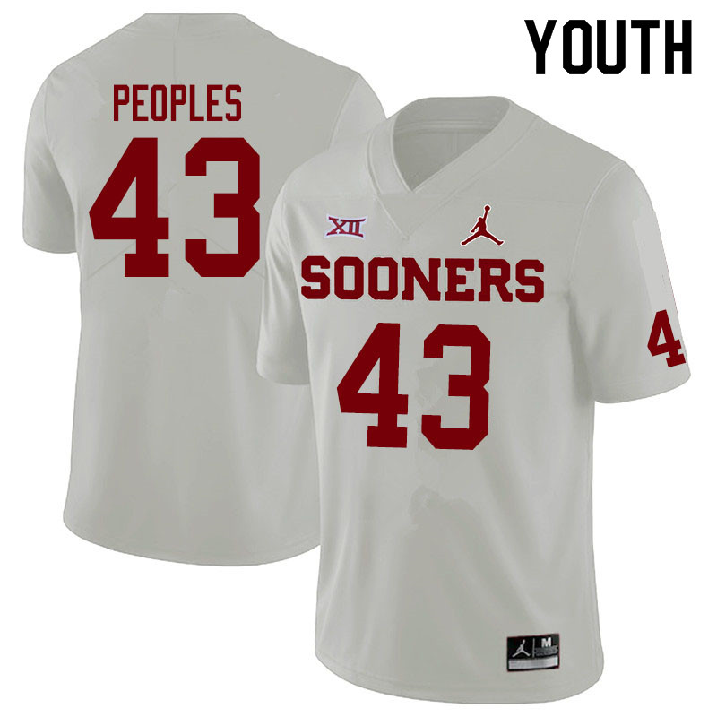 Jordan Brand Youth #43 Ryan Peoples Oklahoma Sooners College Football Jerseys Sale-White - Click Image to Close